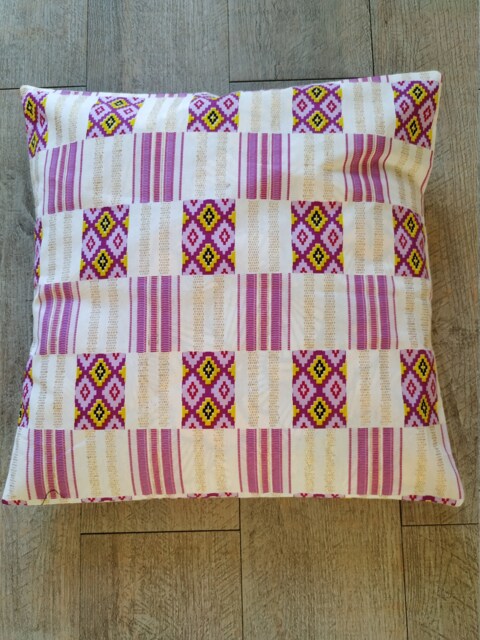 Wax Certified Cushion Cover 40cm Side African Print White Fushia Yellow Mauve Gold - image 1