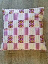 Wax Certified Cushion Cover 40cm Side African Print White Fushia Yellow Mauve Gold - thumbnail 1