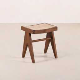 Low Cane Stool/Footstool - Teak & Handwoven Rattan - thumbnail 2
