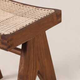 Low Cane Stool/Footstool - Teak & Handwoven Rattan - thumbnail 3