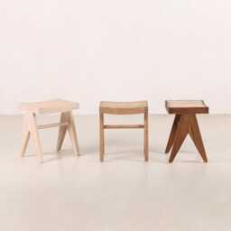 Low Cane Stool/Footstool - Teak & Handwoven Rattan - thumbnail 1