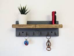 Cottage Key Holder With Hooks For Hallway/Entranceway Kitchen Bedroom Utility - Two Tone Slate - 0102 - thumbnail 1
