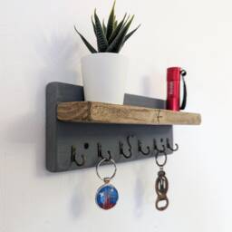 Cottage Key Holder With Hooks For Hallway/Entranceway Kitchen Bedroom Utility - Two Tone Slate - 0102 - thumbnail 2