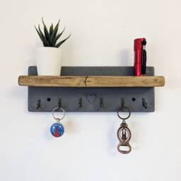Cottage Key Holder With Hooks For Hallway/Entranceway Kitchen Bedroom Utility - Two Tone Slate - 0102 - thumbnail 4