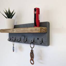 Cottage Key Holder With Hooks For Hallway/Entranceway Kitchen Bedroom Utility - Two Tone Slate - 0102 - thumbnail 3