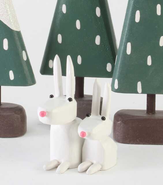 Mama & Baby Bunnies - Wood Rabbit Forest Tablescape Winter Centerpiece Folk Art Animals - image 1