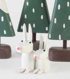Mama & Baby Bunnies - Wood Rabbit Forest Tablescape Winter Centerpiece Folk Art Animals - thumbnail 1