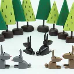 Mama & Baby Bunnies - Wood Rabbit Forest Tablescape Winter Centerpiece Folk Art Animals - thumbnail 3