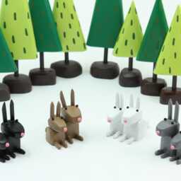 Mama & Baby Bunnies - Wood Rabbit Forest Tablescape Winter Centerpiece Folk Art Animals - thumbnail 2