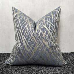 Glamorous Danube Grey Blue Cushion Cover, Gold Detail Criss Cross Design - Elegant Home Decor Throw Pillow Cover Satin Accent - thumbnail 1