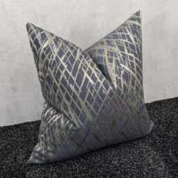 Glamorous Danube Grey Blue Cushion Cover, Gold Detail Criss Cross Design - Elegant Home Decor Throw Pillow Cover Satin Accent - thumbnail 3