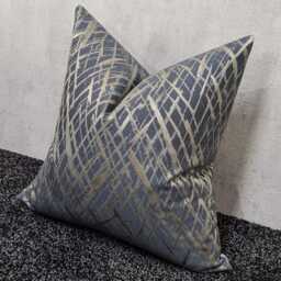Glamorous Danube Grey Blue Cushion Cover, Gold Detail Criss Cross Design - Elegant Home Decor Throw Pillow Cover Satin Accent - thumbnail 2