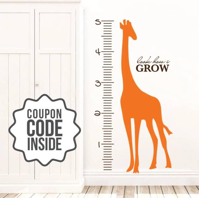 Giraffe Growth Chart For Kids, Wall Sticker, Ruler Decal, Playroom Kids Measuring Height - image 1