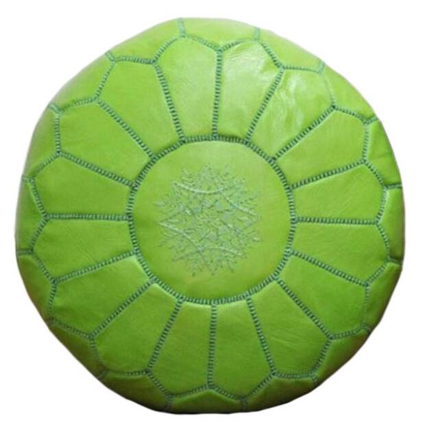 Premium Genuine Leather Moroccan Pouf Pouffe - Lime - image 1