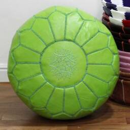 Premium Genuine Leather Moroccan Pouf Pouffe - Lime - thumbnail 2