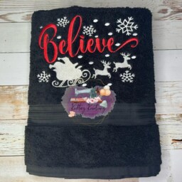 Christmas. Believe. Santa. Sleigh. Snowflakes. Bathroom. Kitchen. Embroidered. Hand Towel. Decor - thumbnail 2