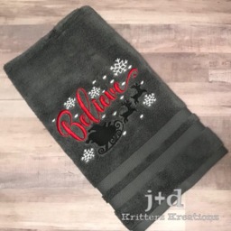 Christmas. Believe. Santa. Sleigh. Snowflakes. Bathroom. Kitchen. Embroidered. Hand Towel. Decor - thumbnail 3