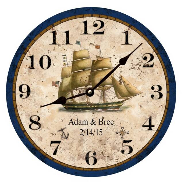 Personalized Nautical Wall Clock With Ship Design - Custom Maritime Decor - image 1