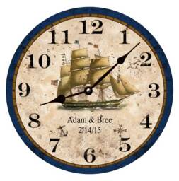 Personalized Nautical Wall Clock With Ship Design - Custom Maritime Decor - thumbnail 1