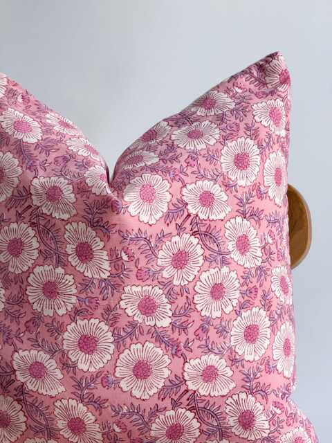 Block Print Floral Pillow Cover Indian Batik Textile, Boho Farmhouse Decor - image 1