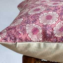 Block Print Floral Pillow Cover Indian Batik Textile, Boho Farmhouse Decor - thumbnail 3