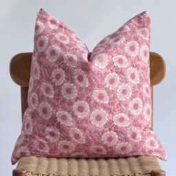 Block Print Floral Pillow Cover Indian Batik Textile, Boho Farmhouse Decor - thumbnail 2