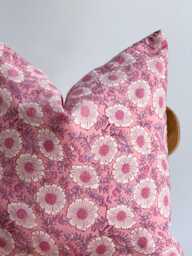 Block Print Floral Pillow Cover Indian Batik Textile, Boho Farmhouse Decor - thumbnail 1