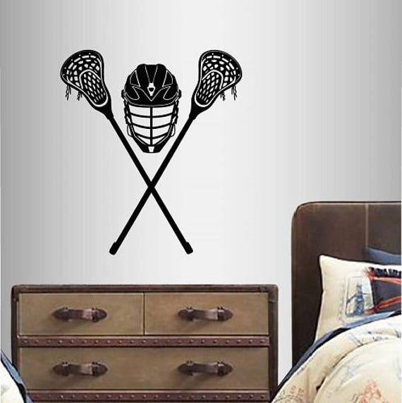 In-Style Decals Wall Vinyl Decal Home Decor Art Sticker Crossed Lacrosse Stick Helmet Sports Boy Man Kids Room Removable Stylish Design 1609 - image 1