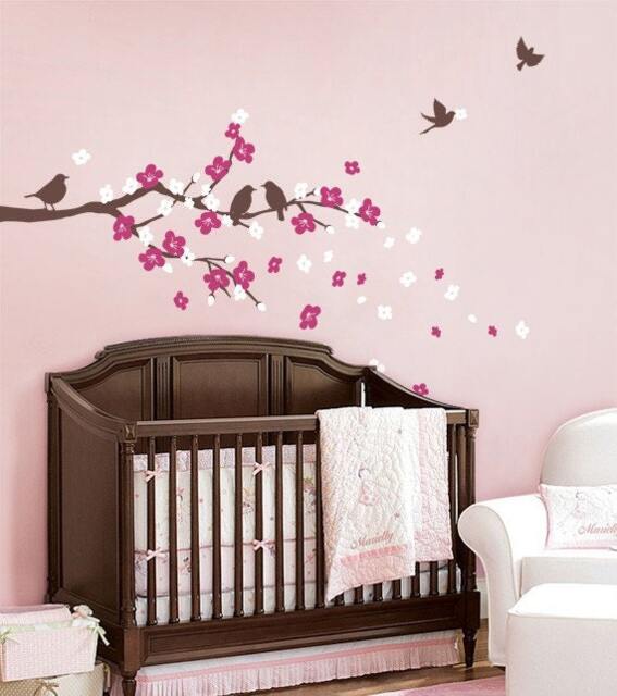 Cherry Blossom Branch With Birds - Kids Vinyl Wall Sticker Decal Set - image 1