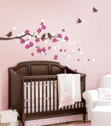 Cherry Blossom Branch With Birds - Kids Vinyl Wall Sticker Decal Set - thumbnail 1