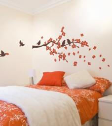 Cherry Blossom Branch With Birds - Kids Vinyl Wall Sticker Decal Set - thumbnail 3