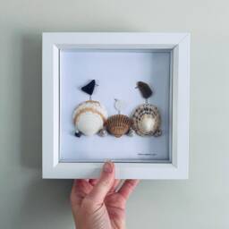 Cornish Sea Glass Birds On Shells Framed Picture Coastal Wall Art Handmade in Cornwall - thumbnail 3