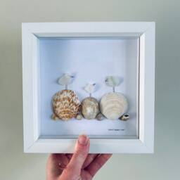 Cornish Sea Glass Birds On Shells Framed Picture Coastal Wall Art Handmade in Cornwall - thumbnail 2