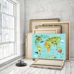 Animal World Map Canvas Kids Room Wall Art, Ready To Hang - thumbnail 2
