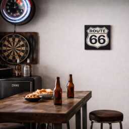Route 66 Wooden Painted Sign, Wall Art, Black & White Car Mad Man Cave, Garage - thumbnail 1