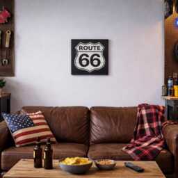Route 66 Wooden Painted Sign, Wall Art, Black & White Car Mad Man Cave, Garage - thumbnail 2