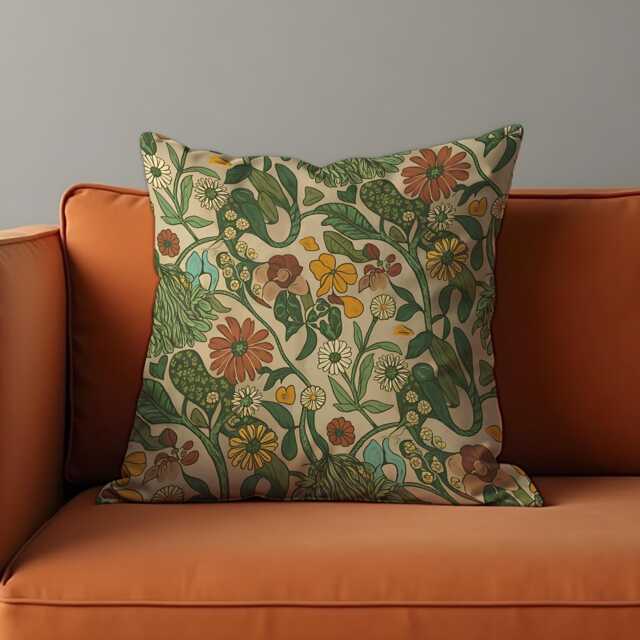 Classic Botanical Pillow Cover, Earthy Floral Print Cushion Retro Nature Inspired Throw Case, Warm Autumn Tones Home Decor - image 1