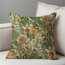 Classic Botanical Pillow Cover, Earthy Floral Print Cushion Retro Nature Inspired Throw Case, Warm Autumn Tones Home Decor - thumbnail 3