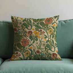 Classic Botanical Pillow Cover, Earthy Floral Print Cushion Retro Nature Inspired Throw Case, Warm Autumn Tones Home Decor - thumbnail 4