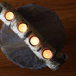 Full Log Birch Wood Branch Candle Holder, Real With Tealight Holes, Reclaimed White Tree Holder - thumbnail 2