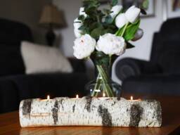 Full Log Birch Wood Branch Candle Holder, Real With Tealight Holes, Reclaimed White Tree Holder