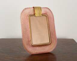 Twisted Glass Photo Frame Ruby Pink Gold Murano Brass Details, Handmade in Venice, Italy