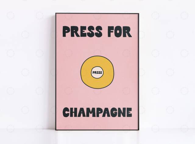 Press For Champagne Print, Aesthetic Kitchen Wall Art Decor Cute Guest Check Print Trendy, Apartment Decor, Retro Food - image 1