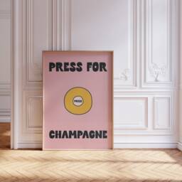 Press For Champagne Print, Aesthetic Kitchen Wall Art Decor Cute Guest Check Print Trendy, Apartment Decor, Retro Food - thumbnail 3