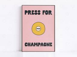 Press For Champagne Print, Aesthetic Kitchen Wall Art Decor Cute Guest Check Print Trendy, Apartment Decor, Retro Food - thumbnail 1