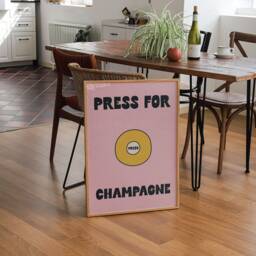 Press For Champagne Print, Aesthetic Kitchen Wall Art Decor Cute Guest Check Print Trendy, Apartment Decor, Retro Food - thumbnail 2