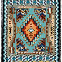 Painted Hills Sky Woven Southwest Tapestry Blanket, Native American Inspired Pattern, Tribal Camp Throw 100% Cotton Made in Usa - thumbnail 2