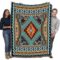 Painted Hills Sky Woven Southwest Tapestry Blanket, Native American Inspired Pattern, Tribal Camp Throw 100% Cotton Made in Usa - thumbnail 3