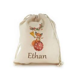 Personalized Christmas Gift Sack, Fox Bauble Design Drawstring Bag