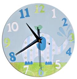 Elephant Nursery Clock - Blue & Pink Wooden Kids Room Decor
